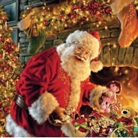  SANTA CLAUS BY THE FIREPLACE, Maki