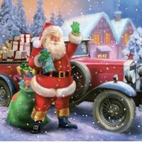  SANTA CLAUS & VINTAGE CAR, Maki