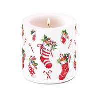 Candle small X-Mas stockings white, Ambiente