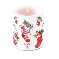 Candle medium X-Mas stockings white