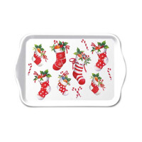 Tray melamine 13x21 cm X-Mas stockings white